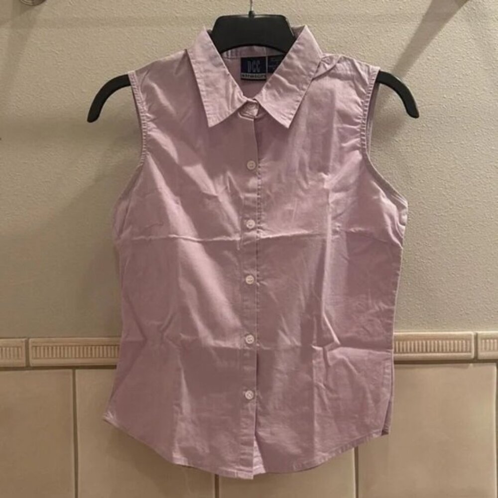 Vintage DCC cotton sleeveless tailored fitted stretch collar button down blouse